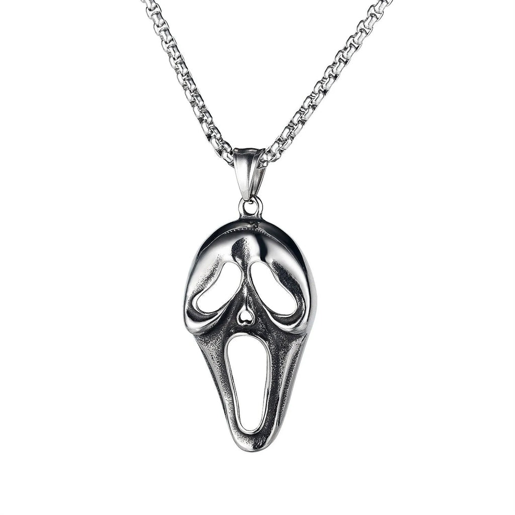 Men's silver-coloured alloy necklace with skull pendant and chain sports style jewellery