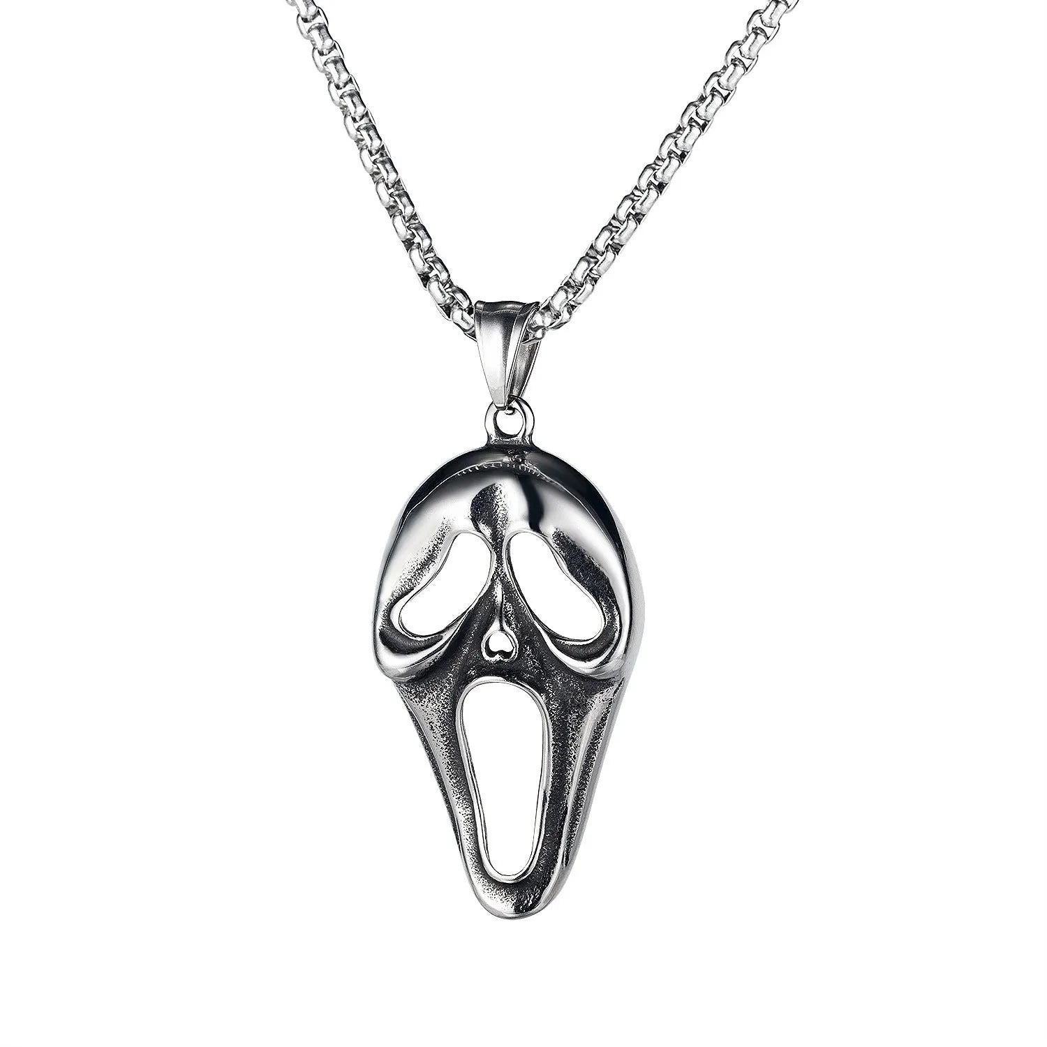 Men's silver-coloured alloy necklace with skull pendant and chain sports style jewellery