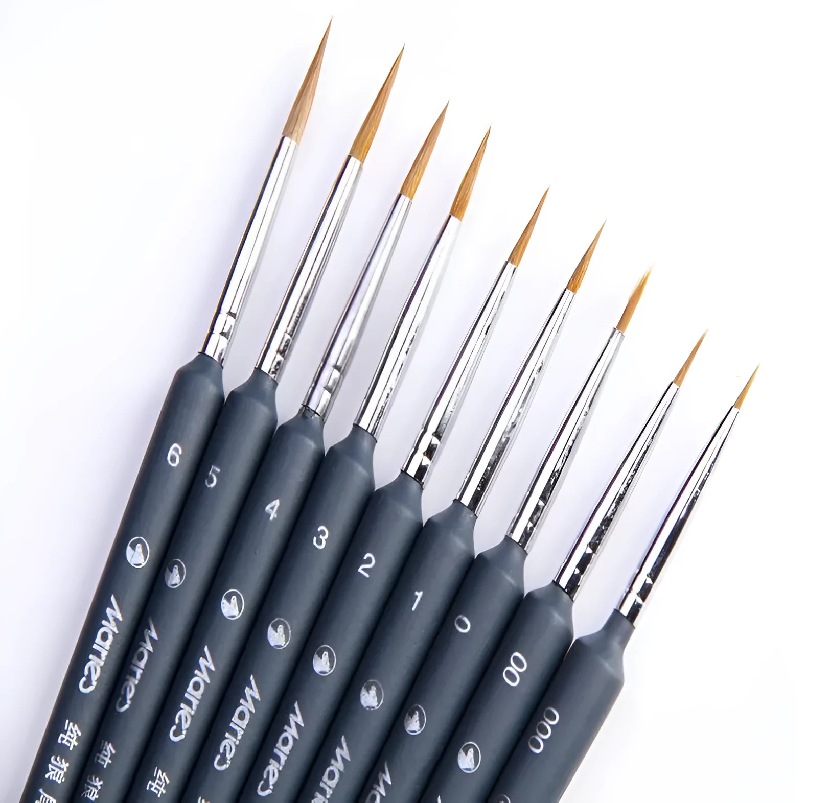 10pcs black wolf hao hook liner paintbrush set sizes 000 to No. 7 with wooden handles
