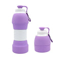 Silicone folding water bottle 580ml in grey, collapsed and full size, food grade portable sport bottle