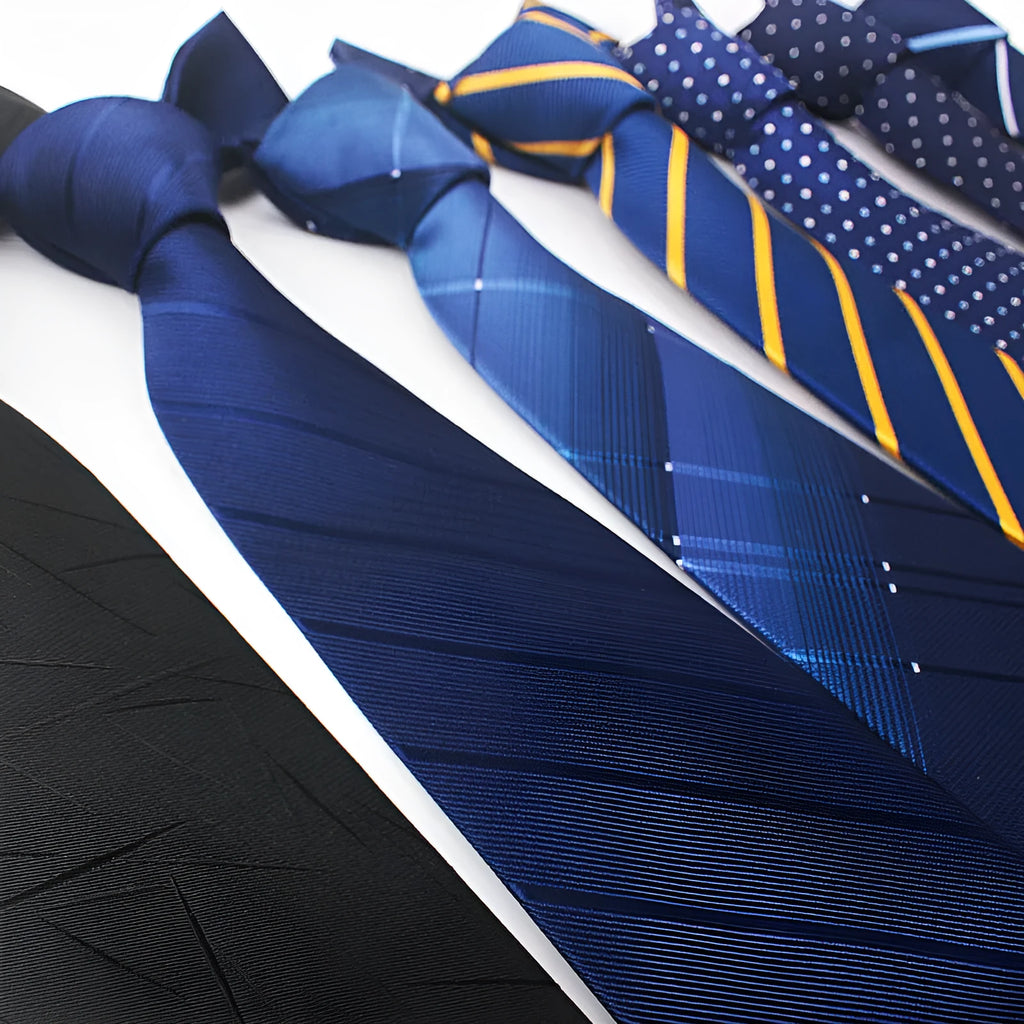 8cm wide jacquard striped polyester business tie showing textured pattern and arrow shape