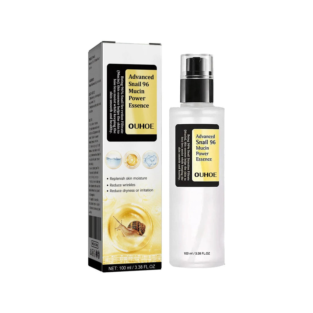 Snail serum collagen facial serum 100ml bottle with photo colour label, hydrating and brightening skin care product