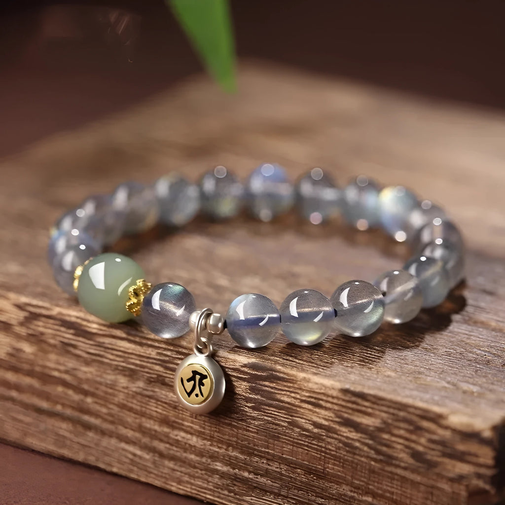 Moonstone crystal birth Buddha beads bracelet for women 8mm electroplated Thousand-Hand Kwan-yin style