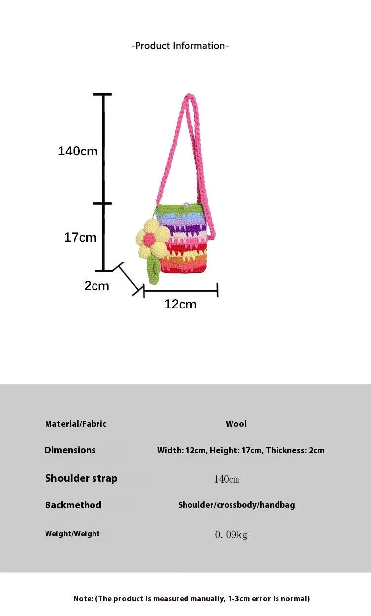 Plush mobile phone shoulder bag with flower pendant in pink, 12x17x2cm, on a white background