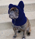 Pullover polar fleece dog hat for small and medium dogs in red, dark blue, and purple