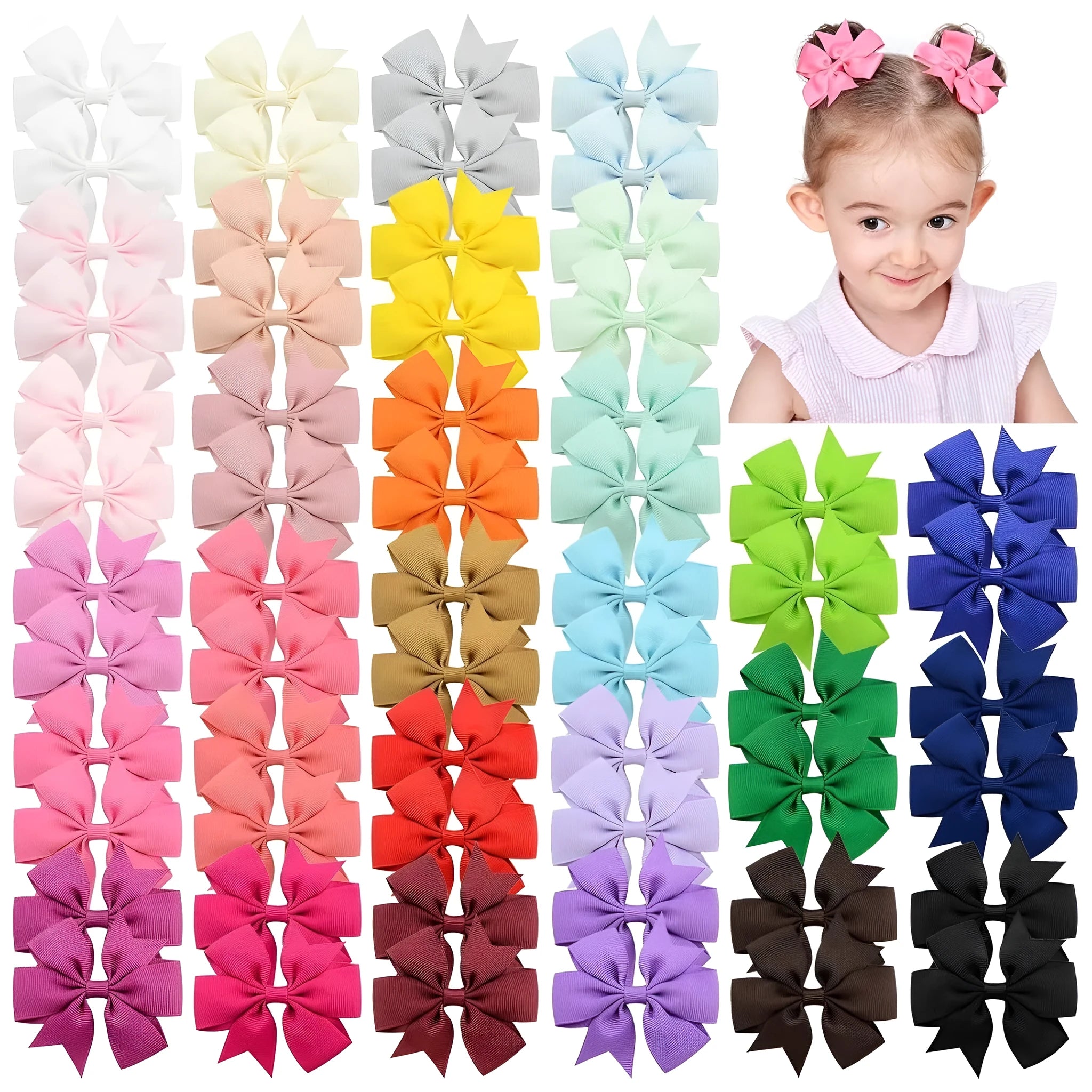 Grosgrain ribbon pinwheel hair bow 3 inches with alligator clip on light background