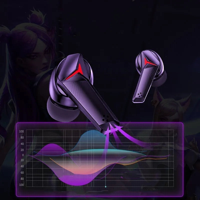 Black wireless Bluetooth headset earplug type with binaural stereo for gaming and calls