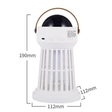 White 2 in 1 electric mosquito killer lamp with star ceiling projection and folding handle on table