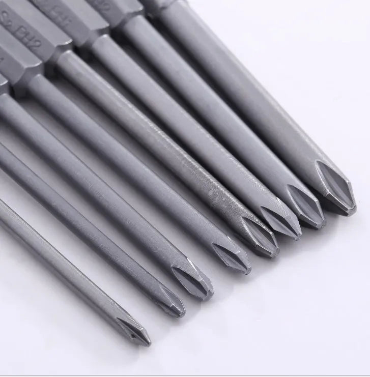 8pcs 75mm magnetic long hex cross head screwdriver bits set in S2 alloy steel with Phillips sizes PH0 PH1 PH2