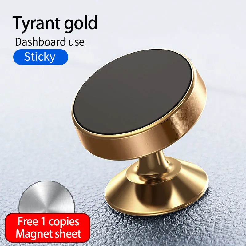 Black car phone holder with suction cup magnetic mount on dashboard, 360 degree rotation
