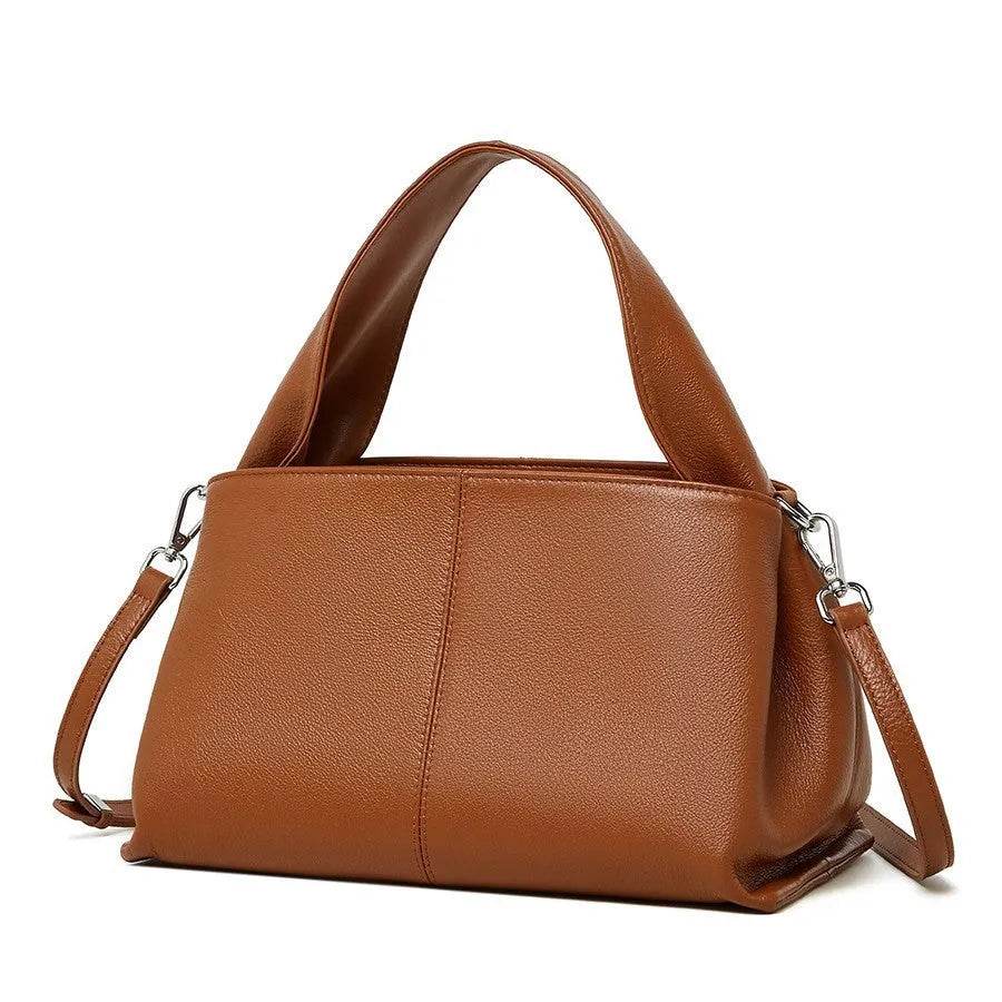 Women's messenger bag in genuine cowhide leather with double shoulder straps and square shape