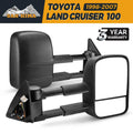 Pair of black plastic foldable rearview mirrors for Toyota Land Cruiser 100 1998-2007 for trailer use