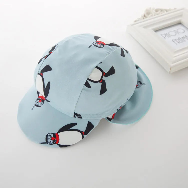 Boys' long sleeve swimming costume two-piece set with swim cap in penguin pattern