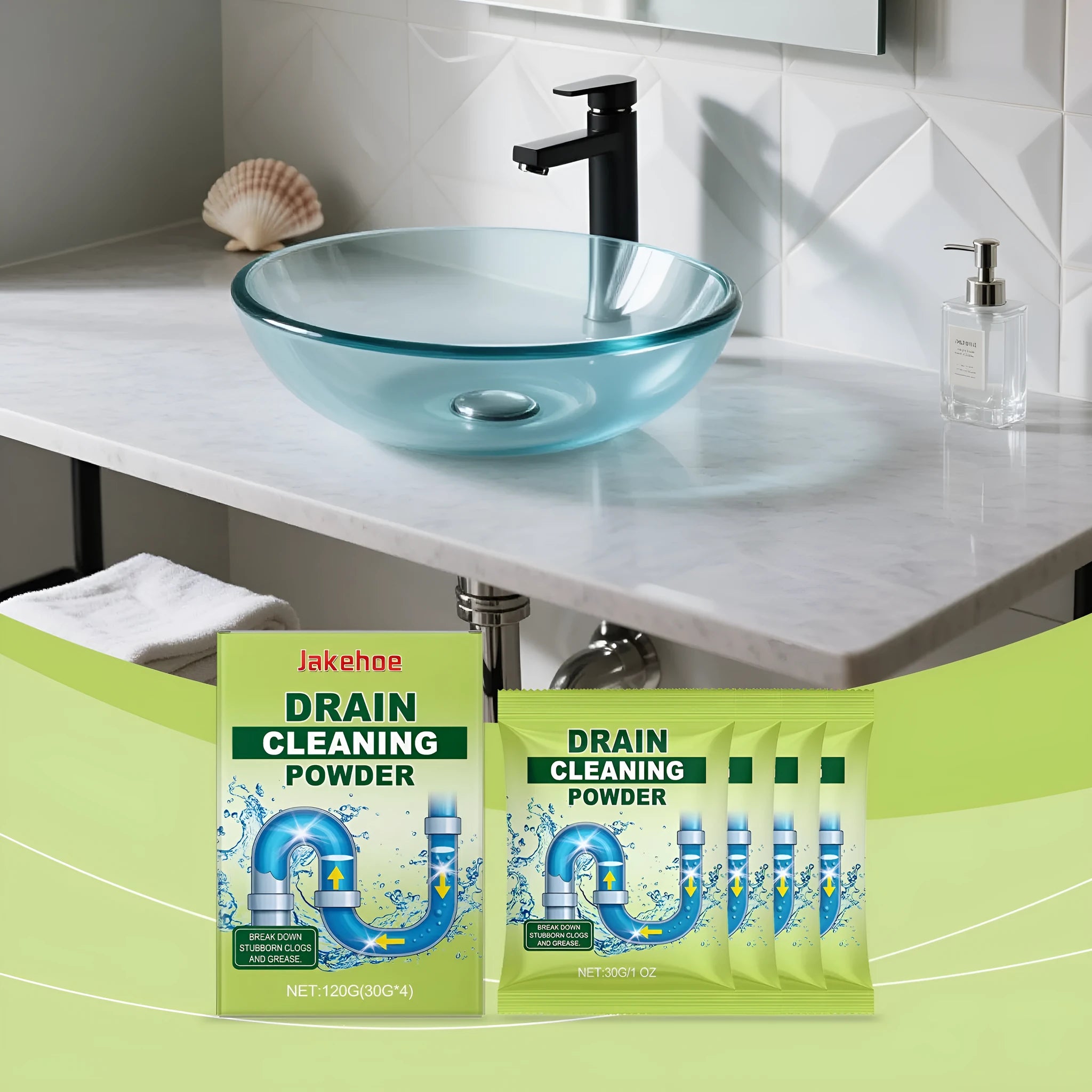 120g tub of drain cleaning powder for unblocking sinks and showers