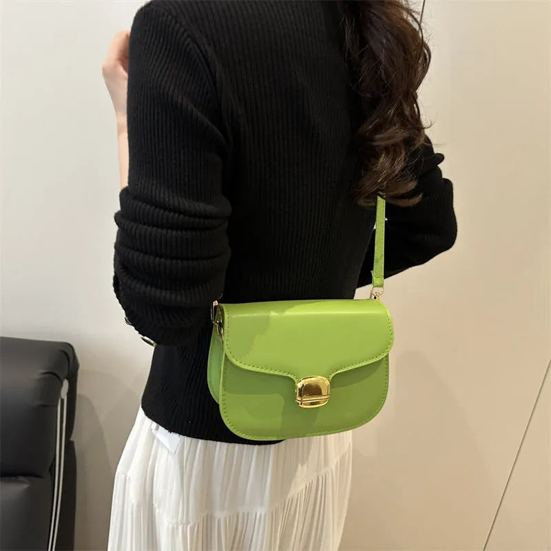 Simple PU handbag for women in khaki with zipper change bag and phone pocket