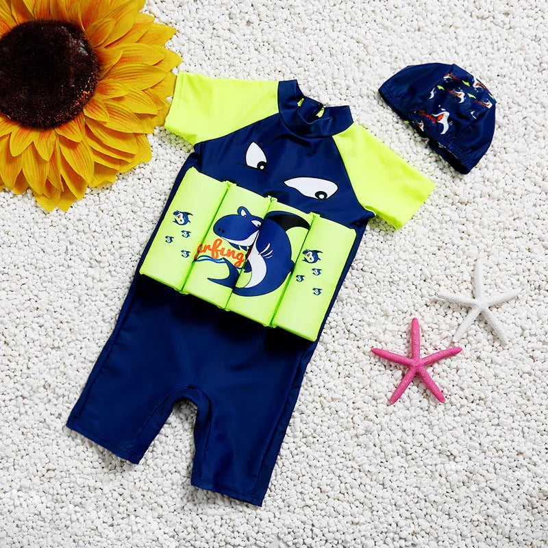 Shark boy print buoyancy swimsuit for children's pool swimming lessons with flotation assistance