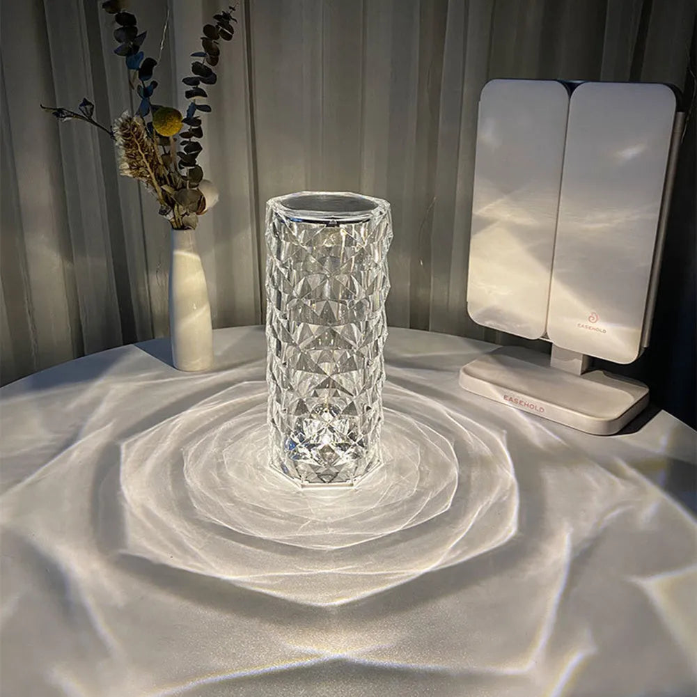 Nordic crystal USB touch table lamp with acrylic shade, diamond pattern, 16 colour remote control, black finish
