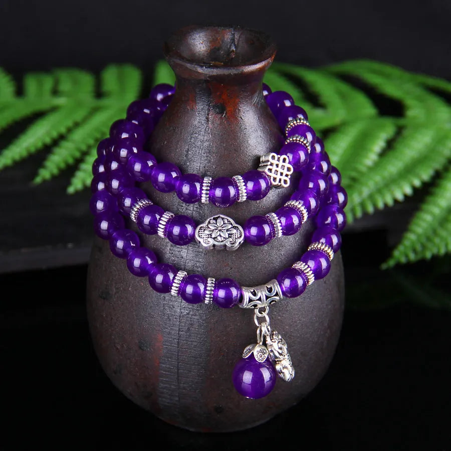 Natural purple chalcedony crystal bracelet women's ethnic style three circles