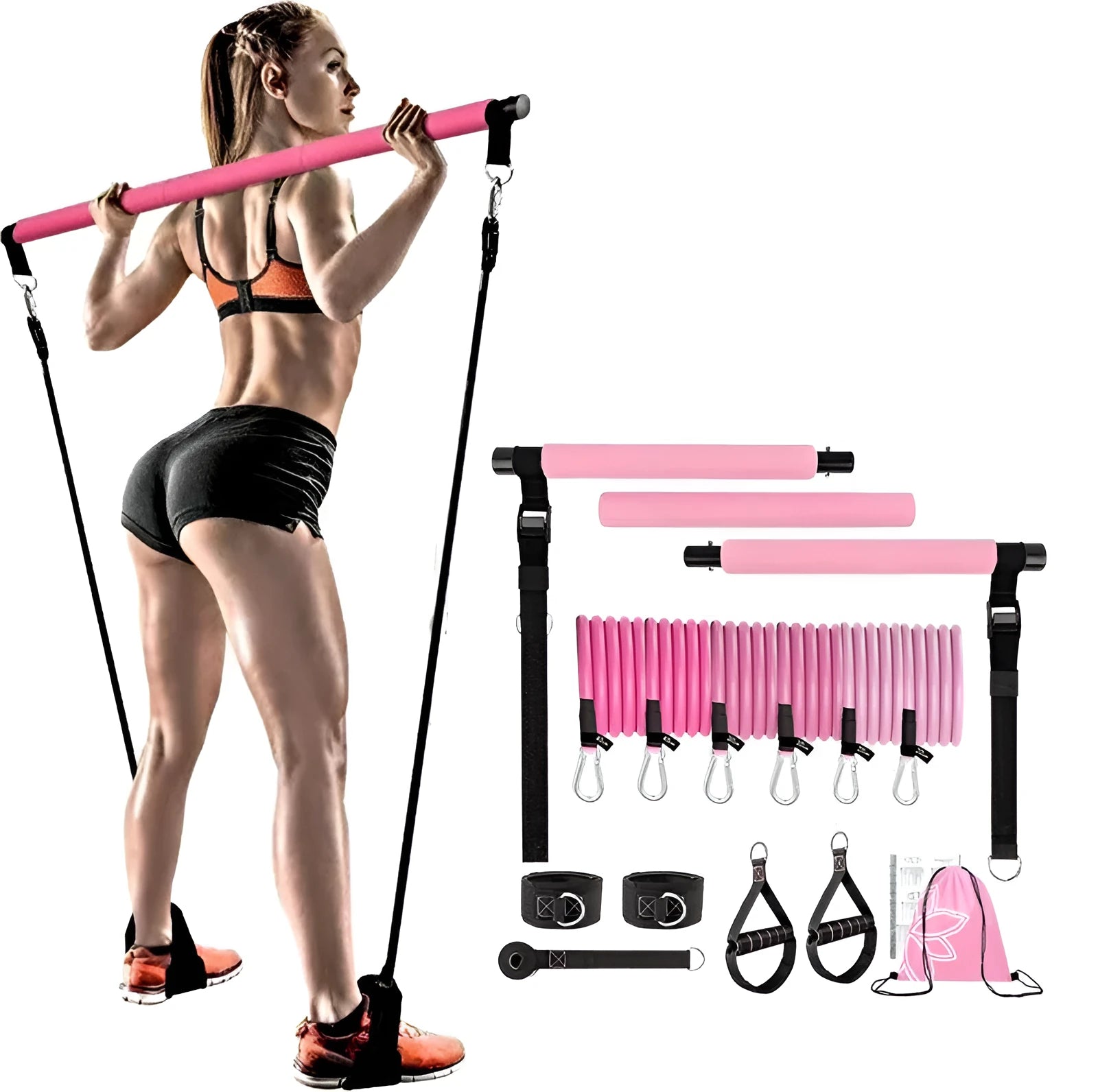 Women's TPE resistance fitness stick 11-piece set in pink and purple colours