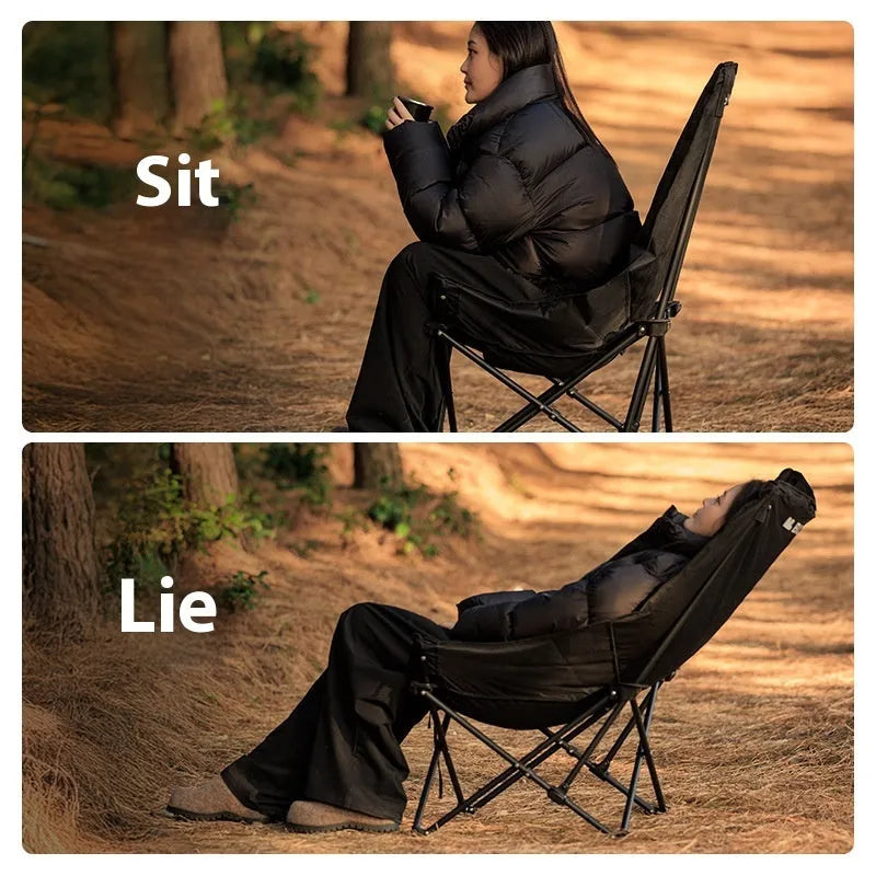 Night black folding moon chair with Oxford cloth seat folded flat for storage