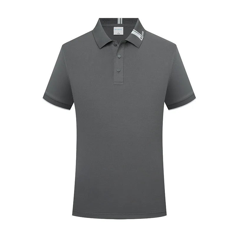 Women's cotton blend letter print lapel polo shirt in light blue, loose fit short sleeves