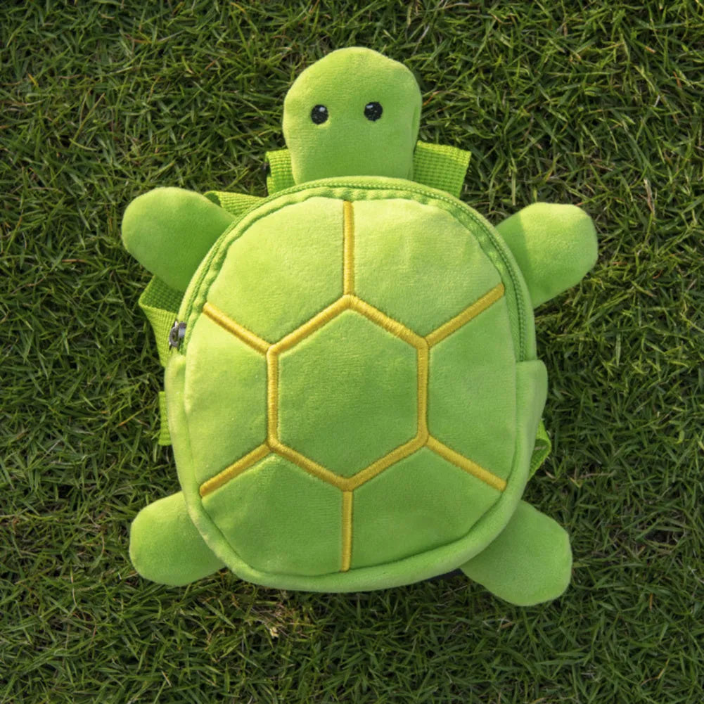 Cartoon turtle shape velvet dog backpack harness in brown green grey yellow with metal zipper