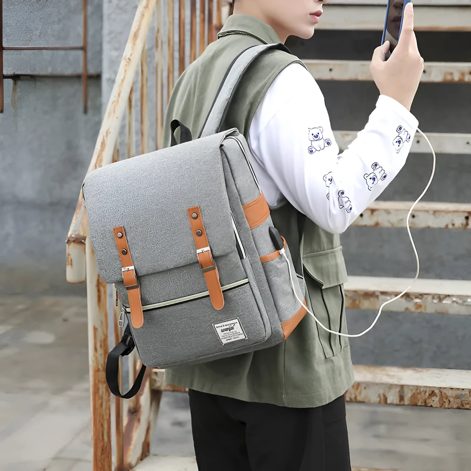 Three-piece business backpack set in Oxford cloth with large capacity for laptops and travel