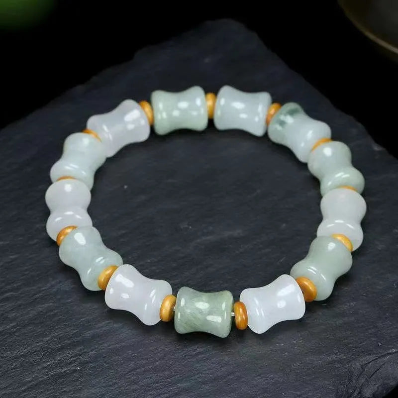 Natural chalcedony diamond shape beaded bracelet with safety lock charm on elastic string