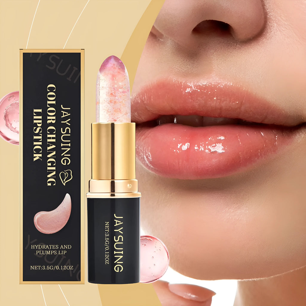 Moisturising colour changing lipstick with hyaluronic acid and jojoba oil, 3.5g, displaying a sheer pink tint