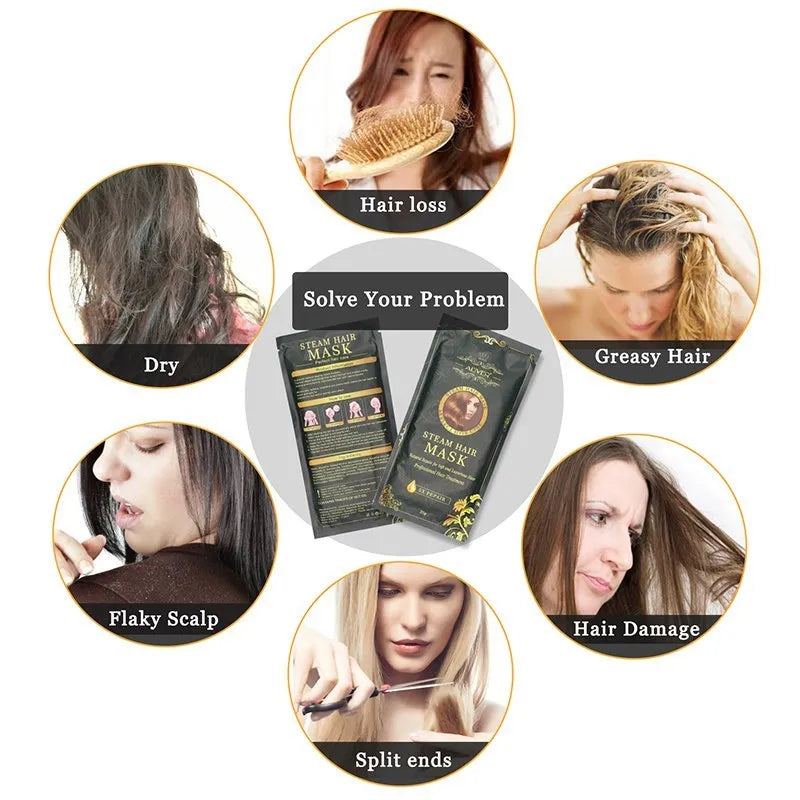 Steam hair mask home treatment with argan oil and collagen for dry damaged hair repair