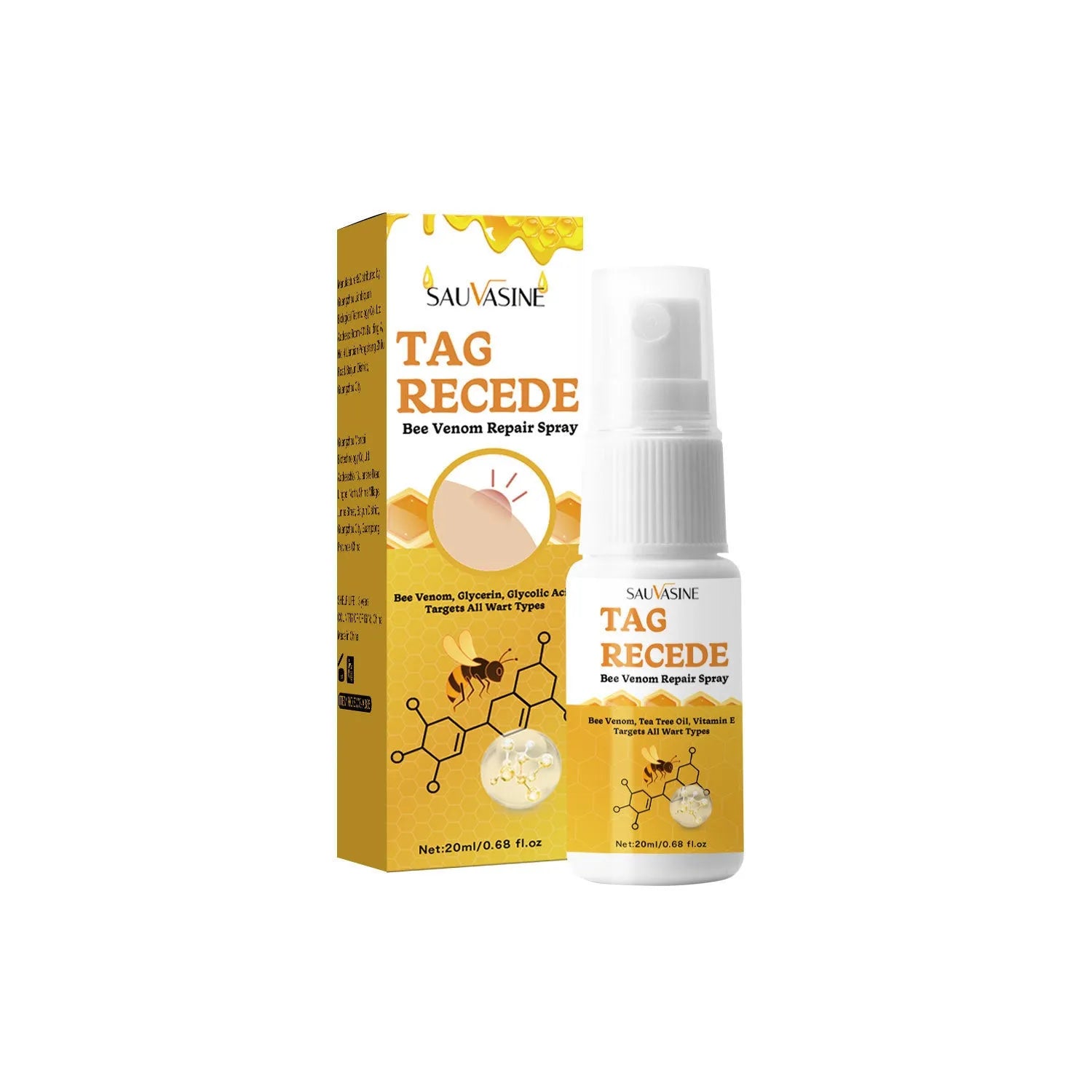 Bee Wart Spray bottle, 20 ml liquid remover for skin bumps and tags.