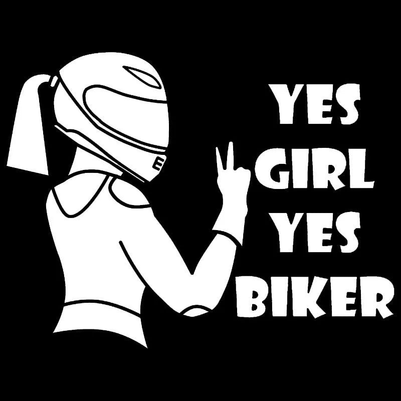 Girl Rider waterproof decorative sticker for vehicles in black, white or laser colours measuring 16cm by 15cm