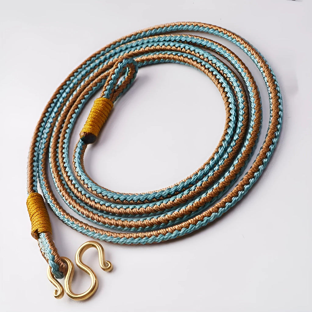 Tibetan Thangka peace buckle necklace with imitation pearl pendant and gemstone inlays on adjustable chain