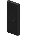 Black and white 10000mAh power bank with USB Type-C port and wireless charging