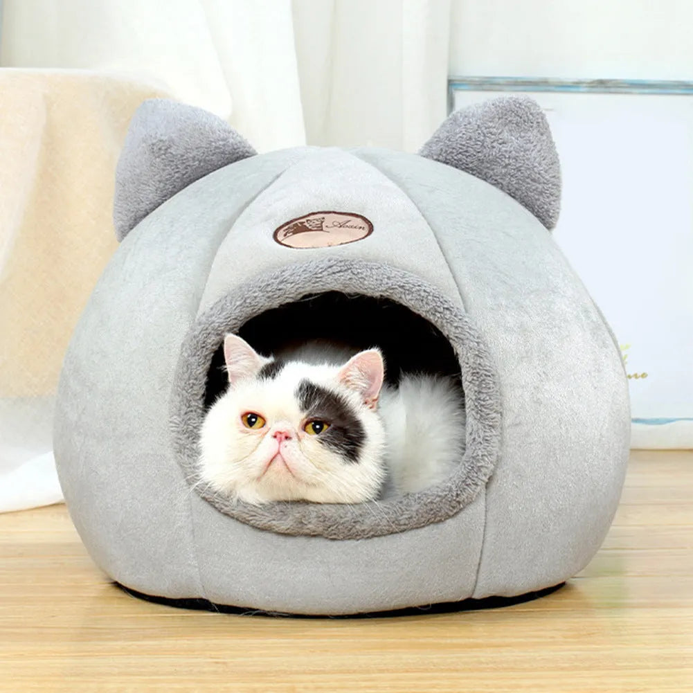 Winter cat nest fully enclosed sofa bed in grey, size XL 40cm, for indoor use