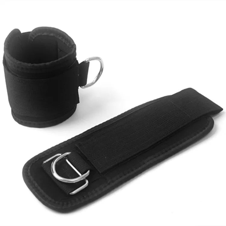 Black taekwondo training pull rope set with elastic cord and metal hooks for leg power development