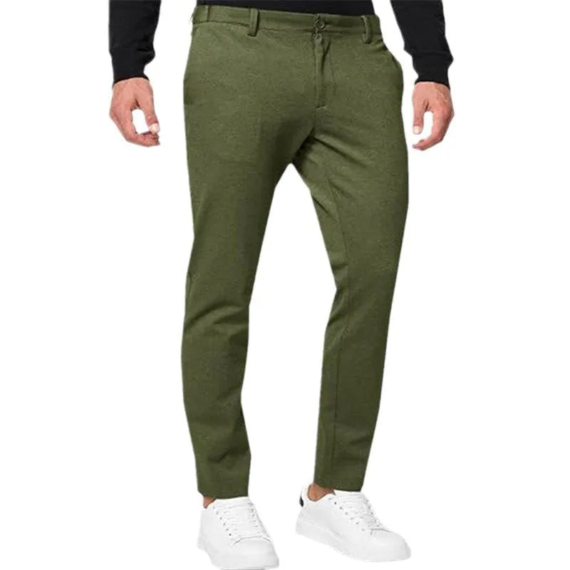 Men's slim-fit chino trousers in cotton blend fabric with tapered leg