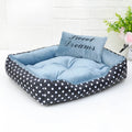 Polka dot printed small dog bed with matching square pillow in rose red, lake blue, pink, or gray