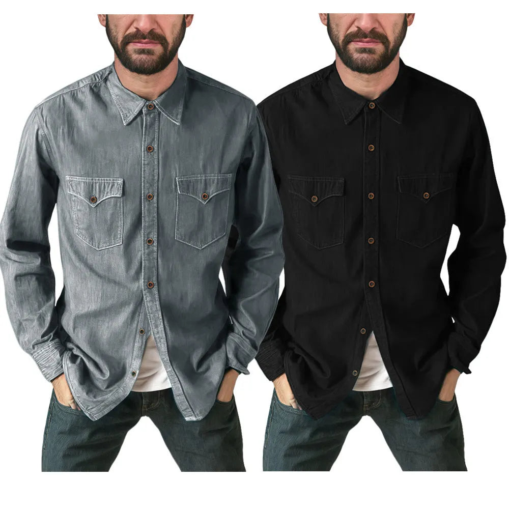 Denim cardigan coat in khaki colour with button front and regular fit styling