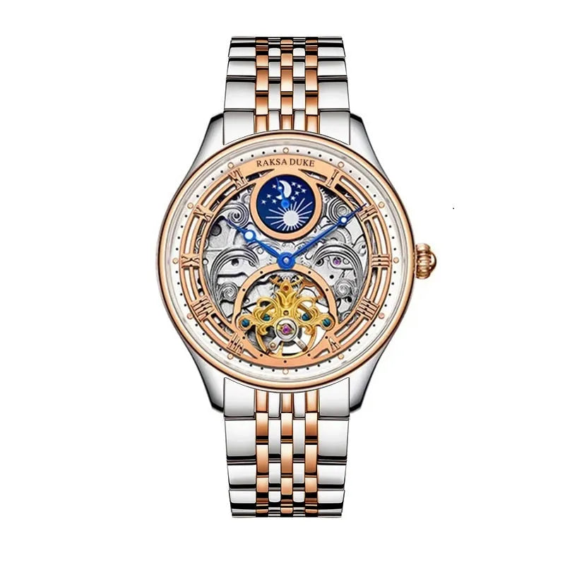 Business leisure waterproof watch for men with stainless steel strap, 16mm thickness, 6100 series hollow white design