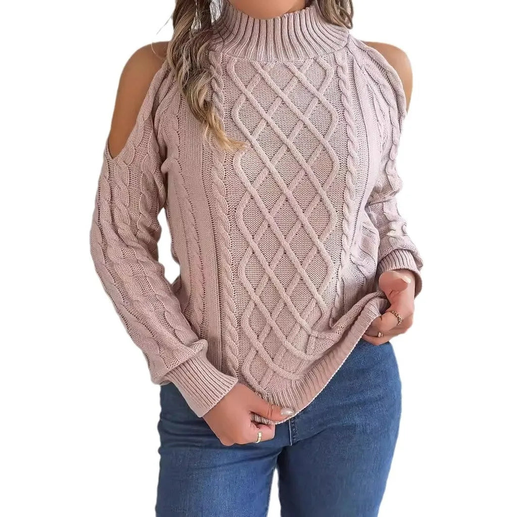 Women's twist strapless sweater with half-high collar and lantern sleeves in acrylic fabric