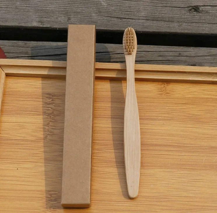 Eco friendly bamboo soft fibre toothbrush with biodegradable handle and soft PBT bristles