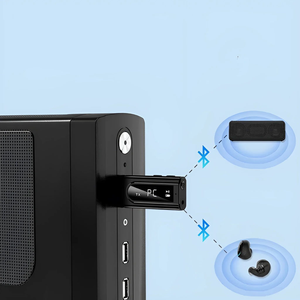 Black USB car FM Bluetooth receiver for wireless MP3 playback via aux input