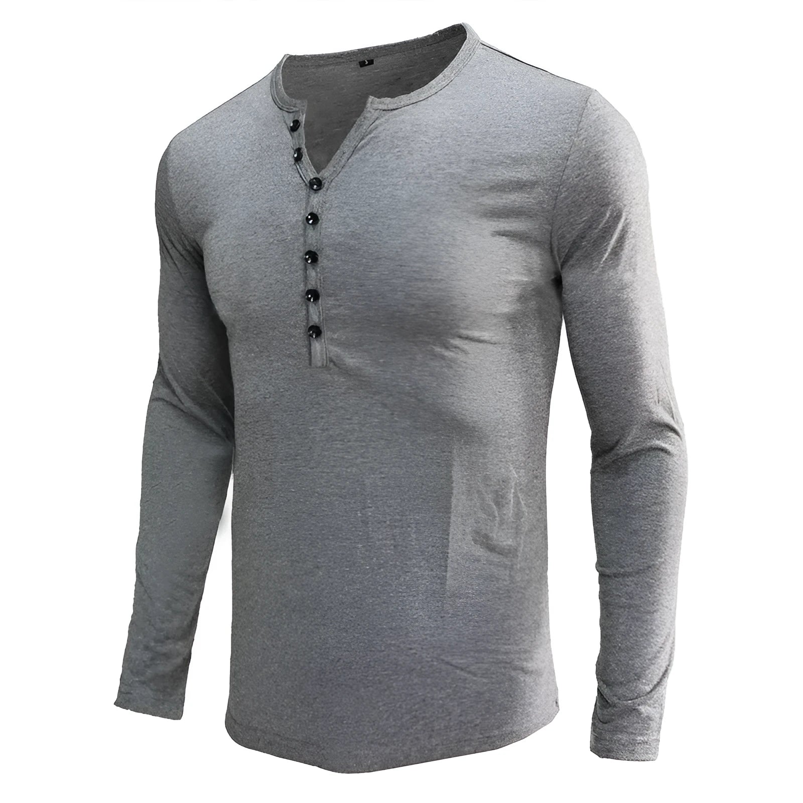 Men's long sleeve cotton blend pullover t-shirt in solid colour, Blue Gray Wine Red options, European and American style