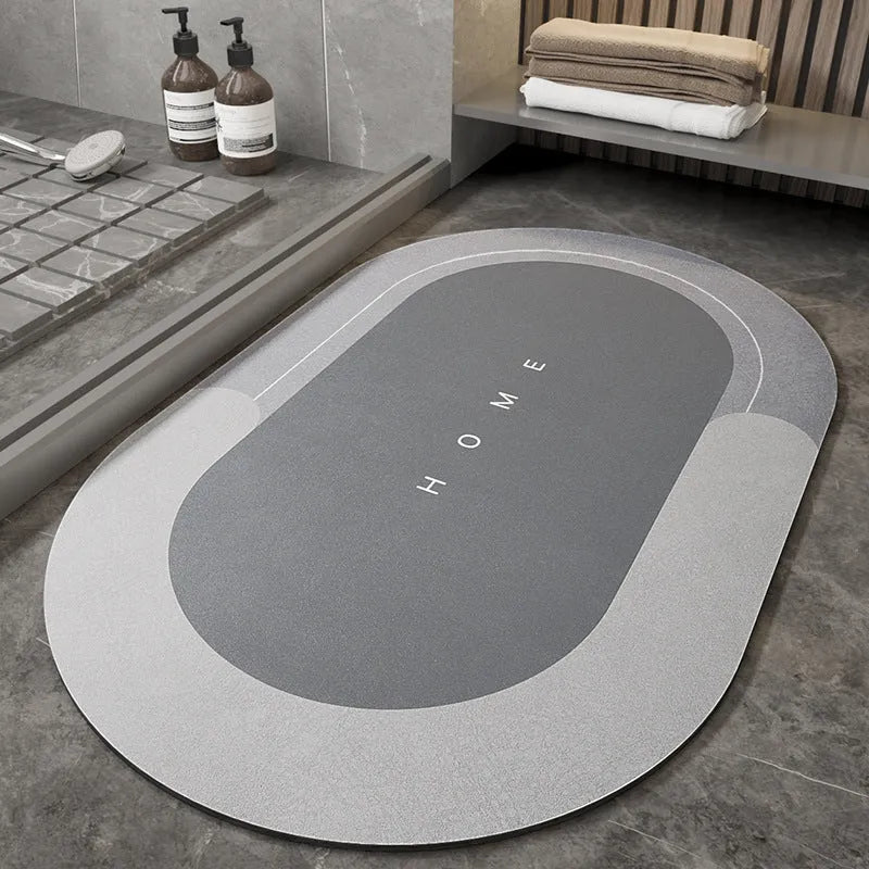 Blended fabric machine-woven bathroom floor mat in oval shape, Lake Baikal blue, 40x60cm size