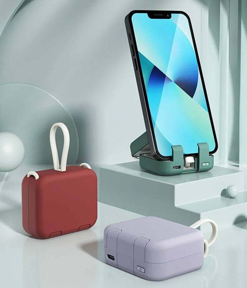Multi-function bracket mobile power supply with dual cables, 4000mAh, red colour
