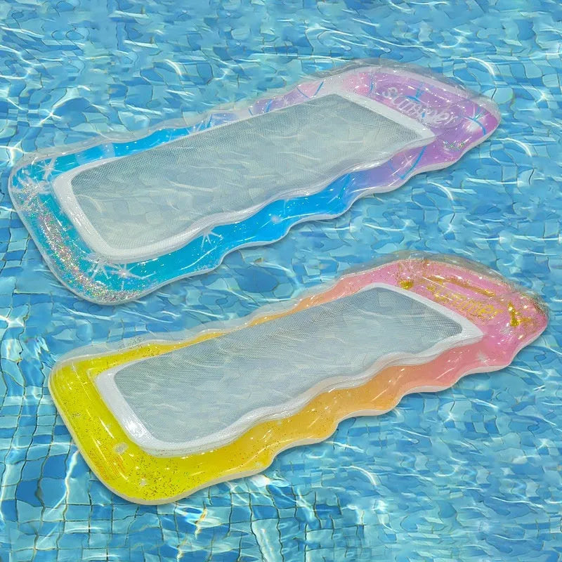 PVC inflatable floating row with thick sequins wave design in multiple colour variations