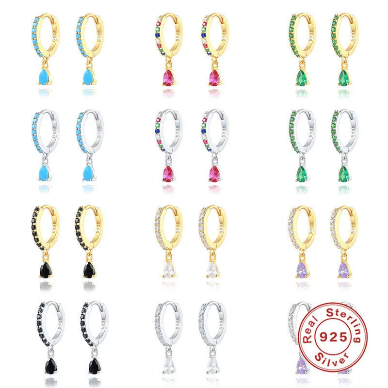 S925 sterling silver water drop earrings with geometric design in gold or silver plating options