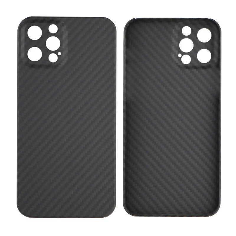 Kevlar fibre iPhone back cover with stripe pattern in dull black finish showing camera cutout