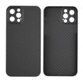 Kevlar fibre iPhone back cover with stripe pattern in dull black finish showing camera cutout
